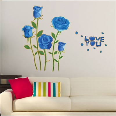 Наклейка на стену Голубые розы