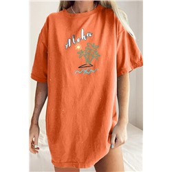 Оранжевая пляжная футболка оверсайз с надписью: Aloha