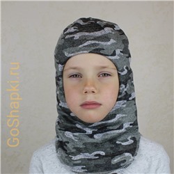 Шлем зимний утепленный из вязаного полотна с хлопковой подкладкой "Камуфляж серый"