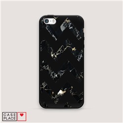 Матовый силиконовый чехол Шеврон черный мрамор на iPhone 5/5S/SE