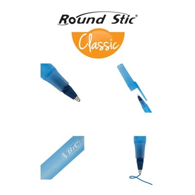 Ручка шариковая, чернила синие, 1.0 мм, среднее письмо, набор 8 штук, BIC Round Stic Classic