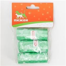 Пакеты для уборки за собаками с печатью (3 рулона по 15 пакетов 29х21 см), зелёные