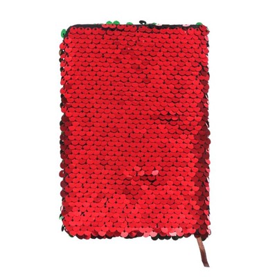 Записная книжка подарочная "Пайетки" А6, 80 листов в линейку, двухцветные, красные/зелёные
