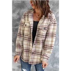 Pocketed Button-up Long Sleeve Plaid Jacket