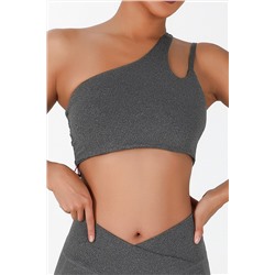 Gray Cut Out One Shoulder Cropped Sports Bra