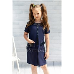 Платье школьное с накладными карманами, цвет синий