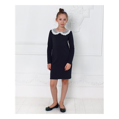 Серое школьное платье для девочки с кружевным воротником 82333-ДШ19