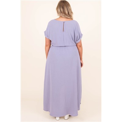 Фиолетовое асимметричное платье плюс сайз с завязкой на талии