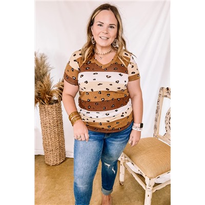 Leopard Color Block V Neck Plus Size T Shirt