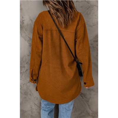 Brown Long Sleeve Pockets Buttoned Shirt Jacket