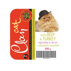 CLAN консервы д/кошек 100г Кусочки в желе с говядиной и индейкой  Cl21