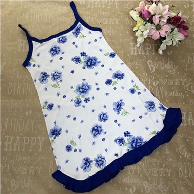 Рост 152 (детальные размеры на фото). Подростковая ночная сорочка Nightgown с принтом василькового цвета.