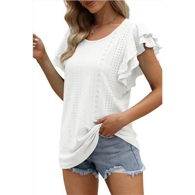 Белая текстурированная блуза с рюшами на рукавах