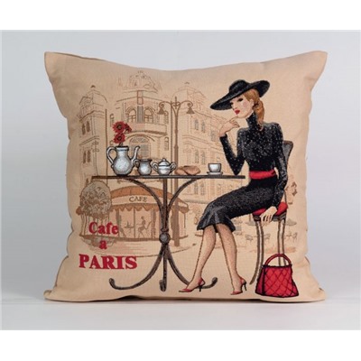 Подушка декоративная Кафе Париж блондинка, гобелен