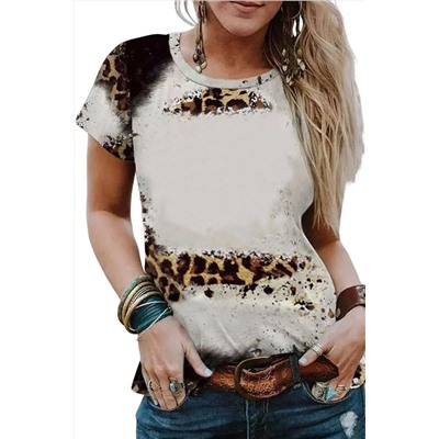 Выбеленная футболка с леопардовым принтом и круглым вырезом