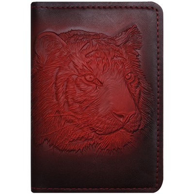 Обложка для паспорта Кожевенная мануфактура Тигр, красный, в деревянной упаковке