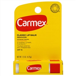Carmex, Классический бальзам для губ, фактор защиты от солнца 15 с лечебным действием, 0,15 унции (4,25 г)