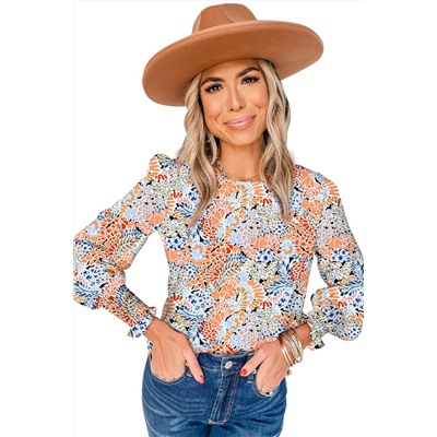 Sky Blue Puff Sleeve Floral Blouse