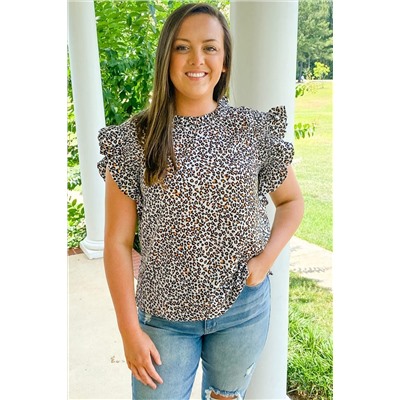 Plus Size Leopard Print Ruffle Tank Top