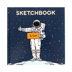 Скетчбук 150 х 150 мм, 80 листов "Космонавт на луне", твёрдая обложка, глянцевая ламинация, блок 70 г/м2