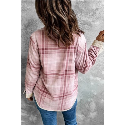 Beige Plaid Print Buttoned Corduroy Double-sided Jacket