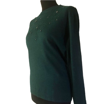 Размер единый 50-56. ​Модная женская кофта Alians с вышивкой и бусинами цвета зеленый опал.