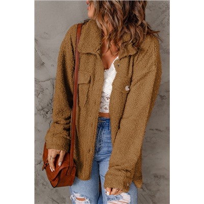 Brown Flap Pockets Button Front Jacket