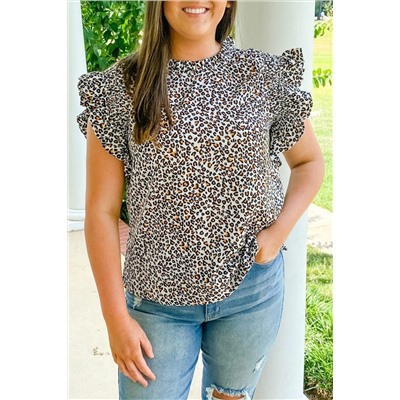 Plus Size Leopard Print Ruffle Tank Top