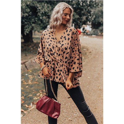 V Neck Leopard Print Peplum Blouse