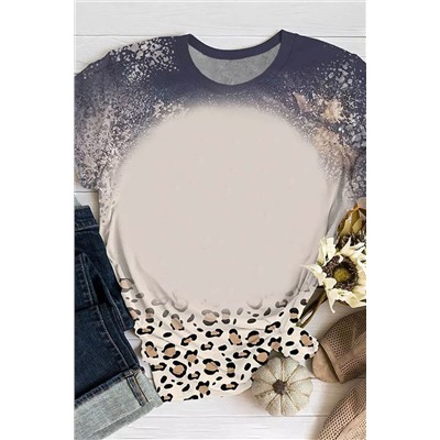 Blue Bleached Leopard Hem Short Sleeve Tee