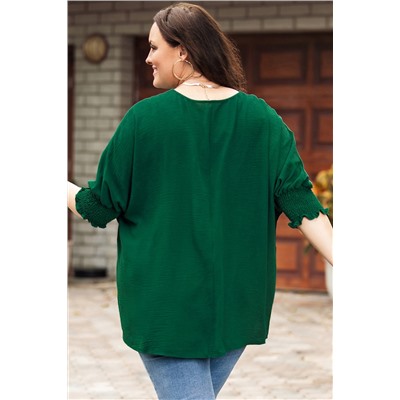 Зеленая блуза плюс сайз с эластичными манжетами