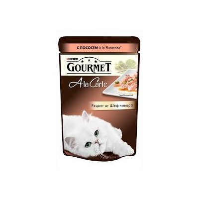 GOURMET A LA CARTE пауч для кошек 85г кусочки в подливе лосось/овощи