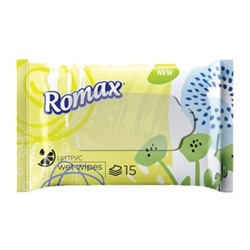 Romax Гигиенические освежающие влажные салфетки Цитрус 15шт