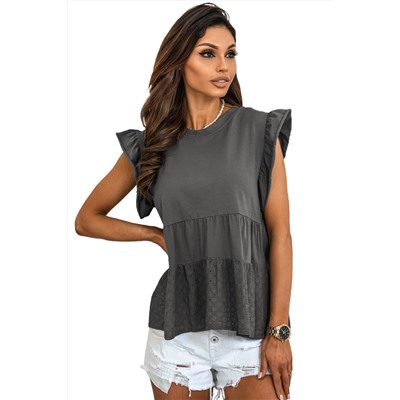 Gray Broderie Anglaise Flutter Blouse