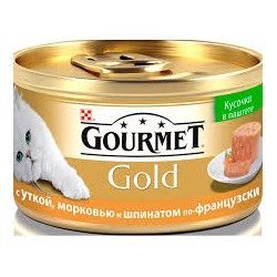 GOURMET GOLD конс для кошек 85г утка/морковь/шпинат банка