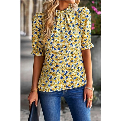 Желтая блузка с цветочным принтом в стиле бохо