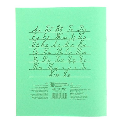 Тетрадь 12 листов в линейку «Зелёная обложка», бумажная обложка, блок №2 КПК, белизна 75% (серые листы), плотность 58-63 г/м2