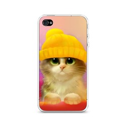 Силиконовый чехол Котенок в желтой шапке на iPhone 4/4S