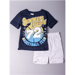 Футболка для мальчика с надписью 72 + шорты, темно-синий