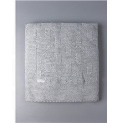 Одеяло вязаное детское с утеплителем, нашивка RusBubon, серый