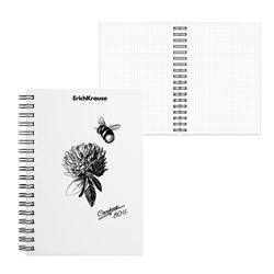 Тетрадь А6 (120 х 146 мм), 80 листов в клетку на гребне ErichKrause Blossom "Black and White", пластиковая обложка, тиснение "песок", блок офсет, белизна 100%