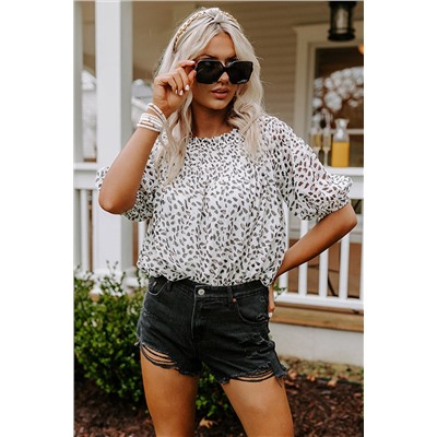 Leopard Frilled Off Shoulder Puff Sleeve Blouse