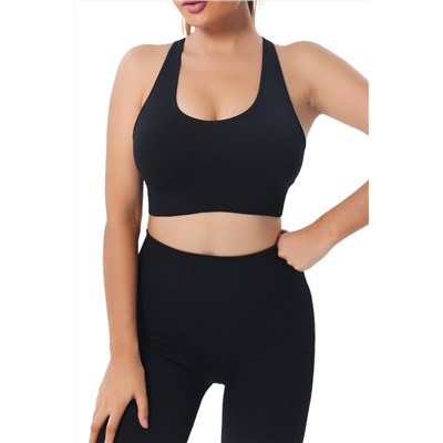 Black Ribbed Hollow-out Racerback Yoga Camisole
