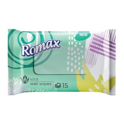 Romax Гигиенические освежающие Влажные салфетки Алоэ 15шт