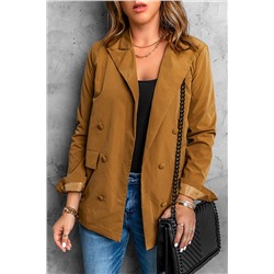 Lapel Collar Flap Pocket Double Breasted Blazer