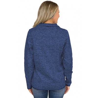 Синий пуловер с прорезными карманами и застежкой-молнией