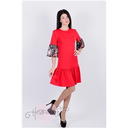 Платье П 644 (красный+маки на ч. сетке)