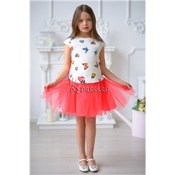 Платье нарядное для девочки арт. ИР-1706, цвет арбуз/бабочки