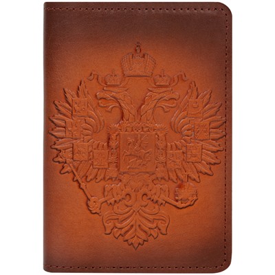 Обложка для паспорта Кожевенная мануфактура Орел Российской Империи, светло-коричневый, в деревянной упаковке