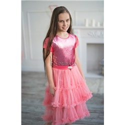 Платье нарядное со съемной юбкой арт. ИР-1705, цвет розовый/пайетки